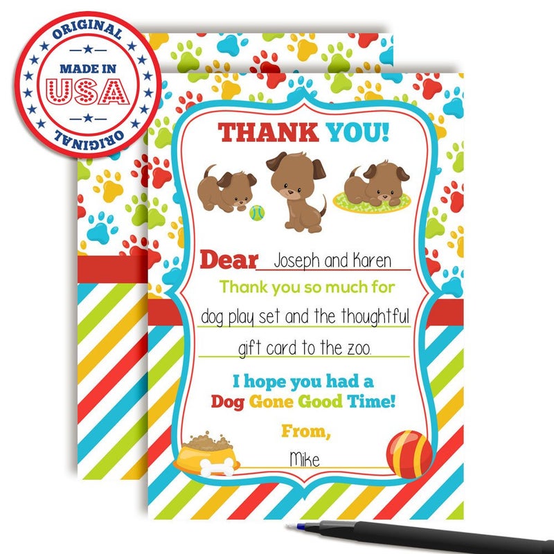 Amanda Creation Puppy Dog Paw Print Themed Thank You Notes for Kids, Ten 4" x 5.5" Fill In the Blank Cards with 10 White Envelopes by AmandaCreation - Image 3